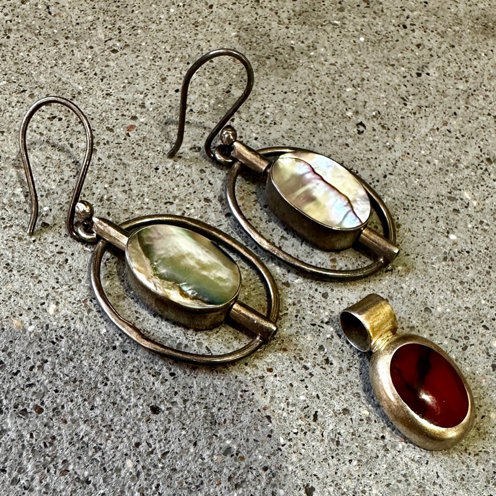 925, Red Jasper, MOP, Opal, Earrings and Pendant Set - Unbranded - Picture 4 of 8